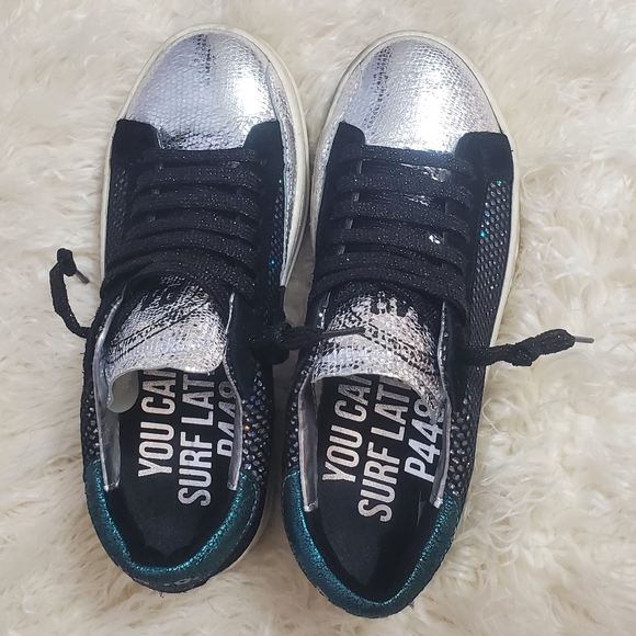 NWOT p448 silver/glass metallic slip ons size 36 - Picture 3 of 9